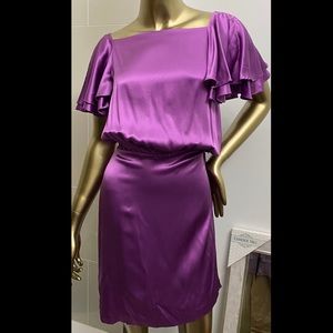 Orchid Purple Silk Flutter sleeve Dress